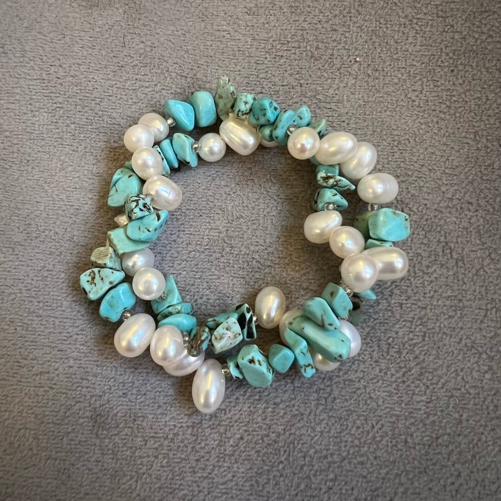 Never worn. Fresh Water Pearl and Turquoise Bracelet